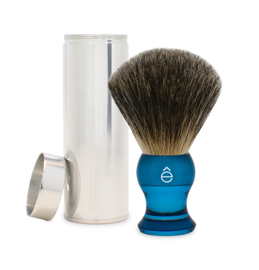 eShave Travel Brush Blue - Fine Badger with Can